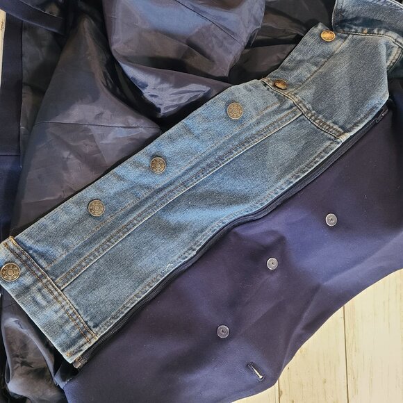 Dolan Double Breasted Navy Ponte Miller Blazer Removable Denim Dickey L NWOT - Picture 10 of 14